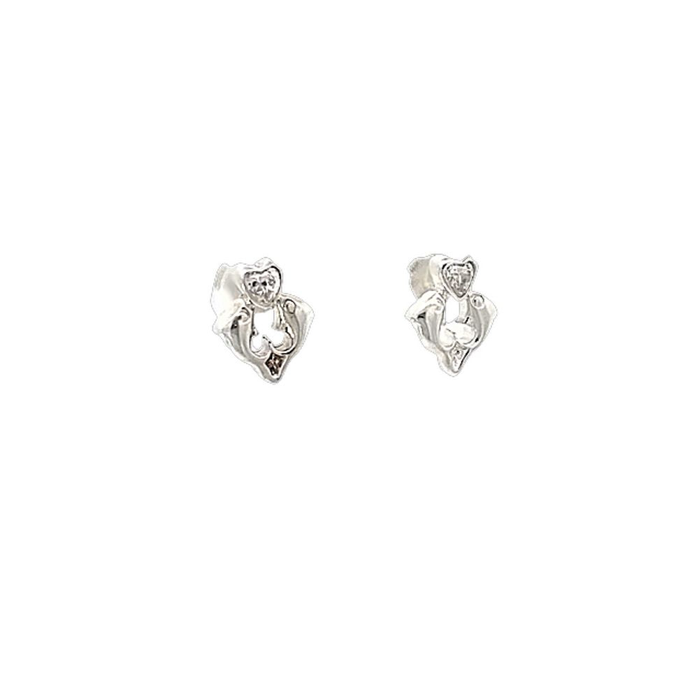 Selena Dolphin Heart 925 Sterling Silver Stud Earrings | SilverWorks
