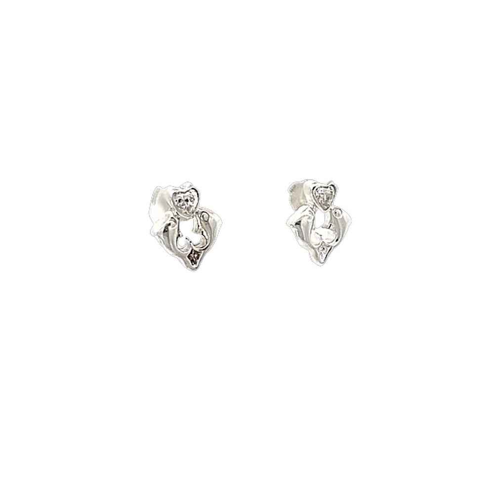 E2826 DOUBLE DOLPHIN STUD WITH HEART CZ
