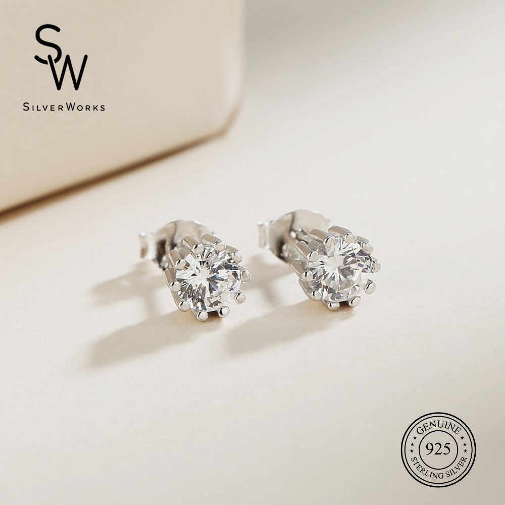 Thalia Round 4mm 925 Sterling Silver Stud Earrings| SilverWorks