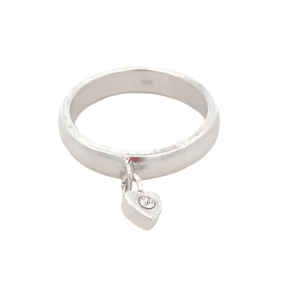 Quinn Dangling Heart 925 Sterling Silver Ring | SilverWorks