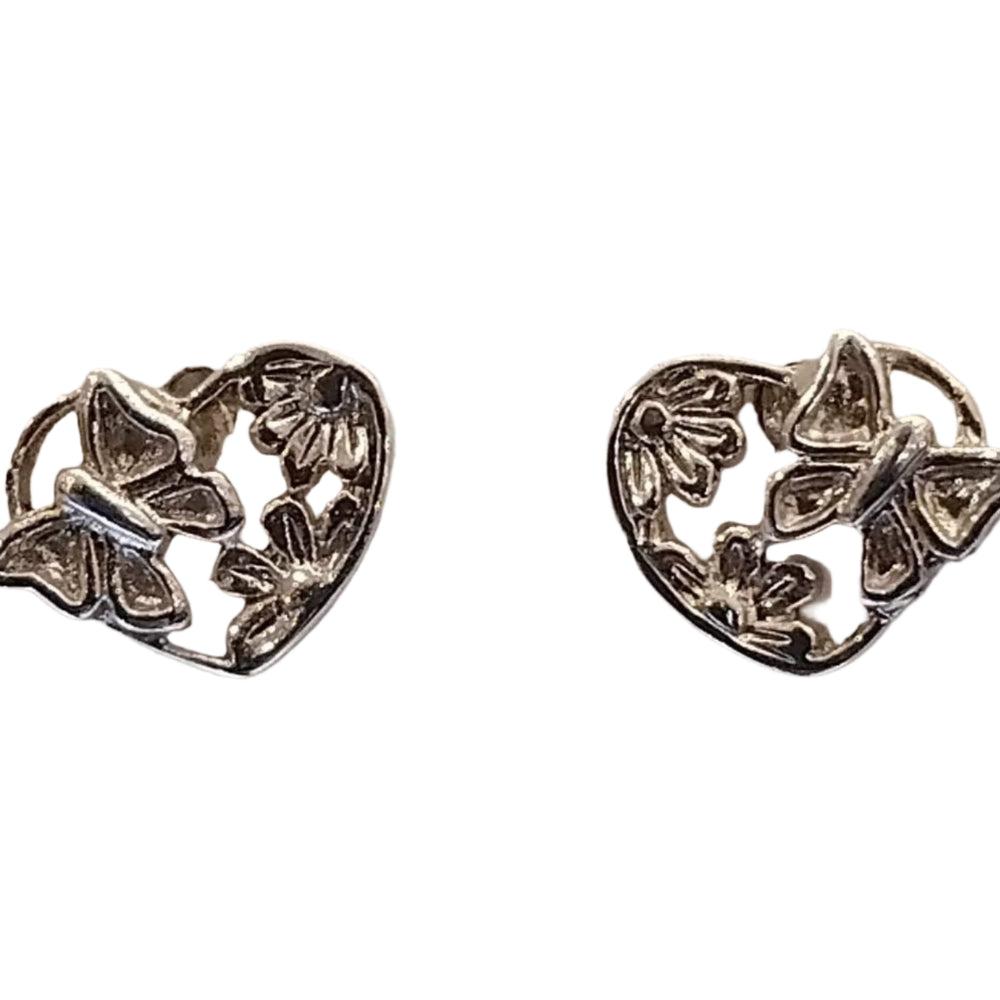 Lily Heart, Flower and Butterfly 925 Sterling Silver Stud Earrings | SilverWorks