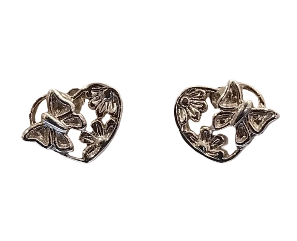 Lily Heart, Flower and Butterfly 925 Sterling Silver Stud Earrings | SilverWorks