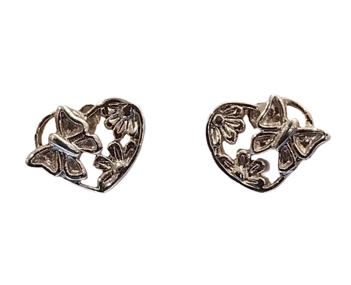 Lily Heart, Flower and Butterfly 925 Sterling Silver Stud Earrings | SilverWorks