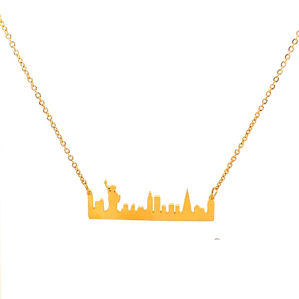 Mio Mio by Silverworks Stainless Steel Gold Plated NYC Silhouette Necklace For Women X3660