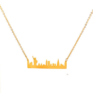 Mio Mio by Silverworks Stainless Steel Gold Plated NYC Silhouette Necklace For Women X3660