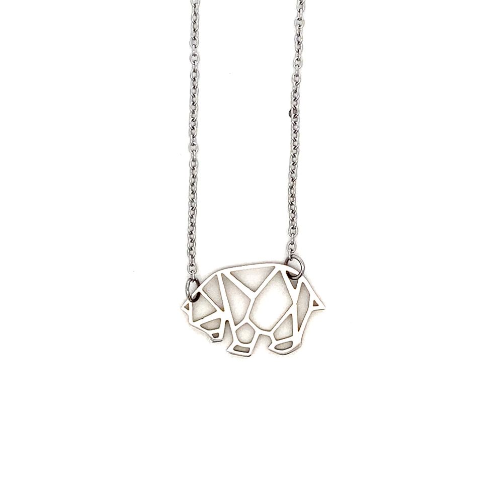 Bertie Origami Bear Stainless Steel Pendant Necklace | SilverWorks
