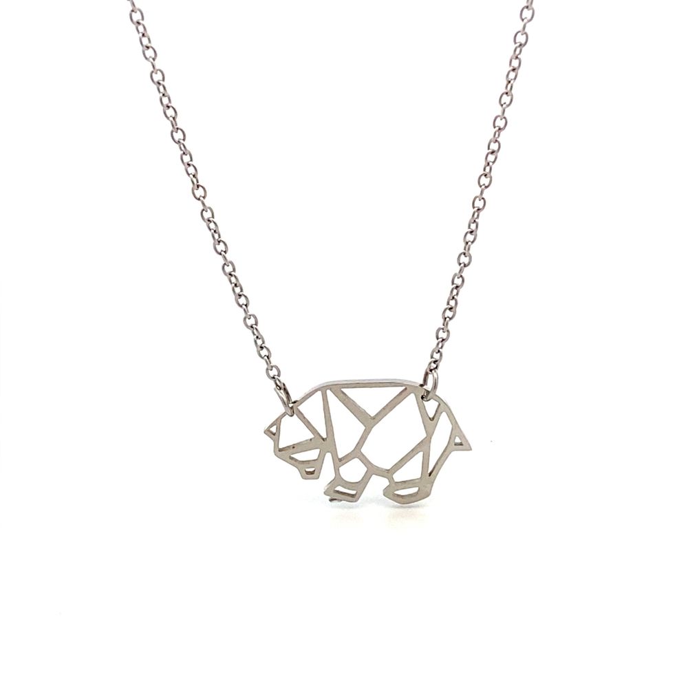 Bertie Origami Bear Stainless Steel Pendant Necklace | SilverWorks