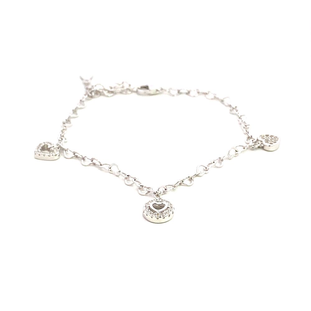 Silverworks 925 Sterling Silver Heart Chain Drop Heart, Halo, Cut out Heart Bracelet For Women B5052