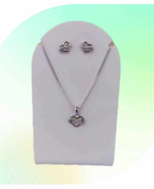 S781 HEART W FULL CZ INTERTWINED INFINITY IN MID RHODIUM EARRING PENDANT SET  2.14G