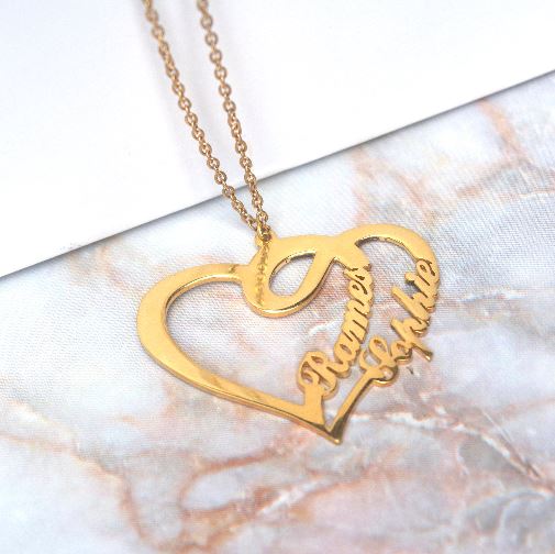 
                      
                        Rounded Script Double Heart Personalized Name Necklace | SilverWorks
                      
                    