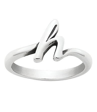 Rounded Script Initial Letter Personalized Ring | SilverWorks