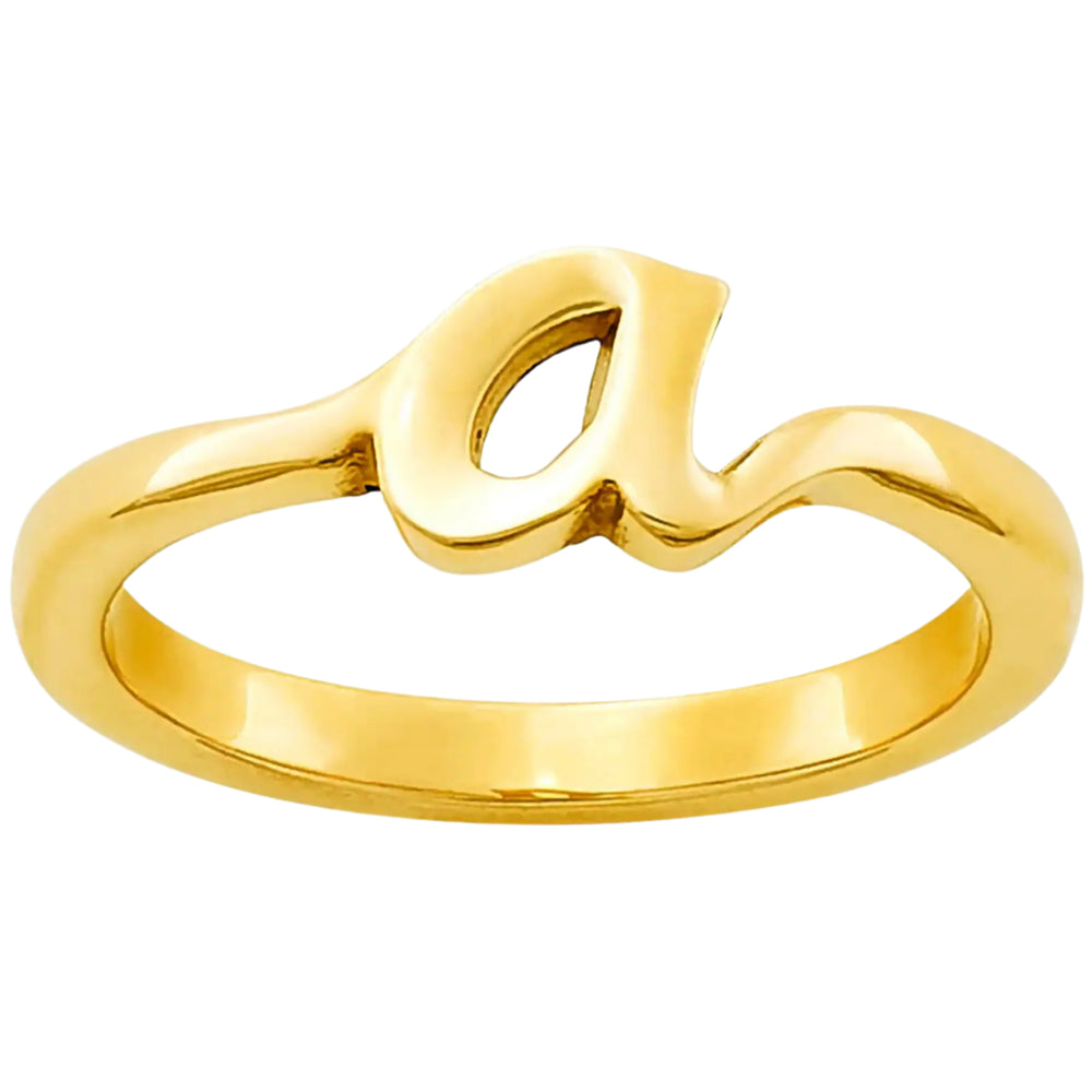 Rounded Script Initial Letter Personalized Ring | SilverWorks