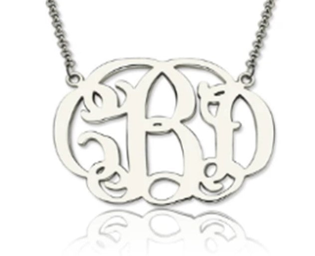 Curly Script 3 Letters Personalized Name Necklace | SilverWorks