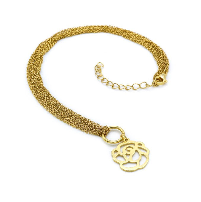 
                      
                        Flora Flat Rose with Layered Chain Stainless Steel Pendant Necklace | SilverWorks
                      
                    