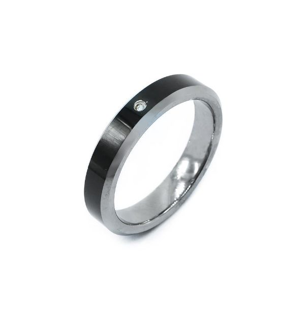 Serene Black Enamel with Diamond Tungsten Wedding Ring SilverWorks