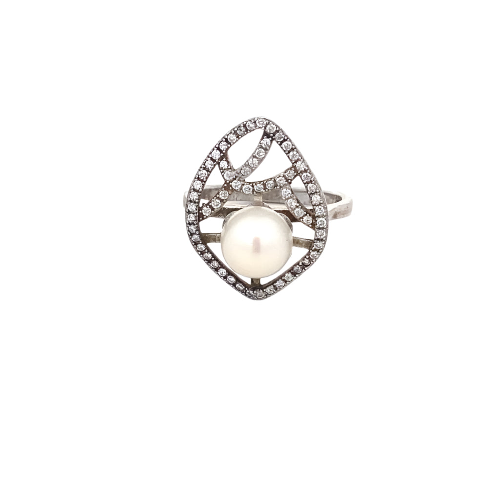 Amelia Leaf Pearl 925 Sterling Silver Engagement Ring | SilverWorks