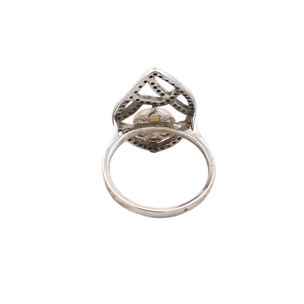Amelia Leaf Pearl 925 Sterling Silver Engagement Ring | SilverWorks