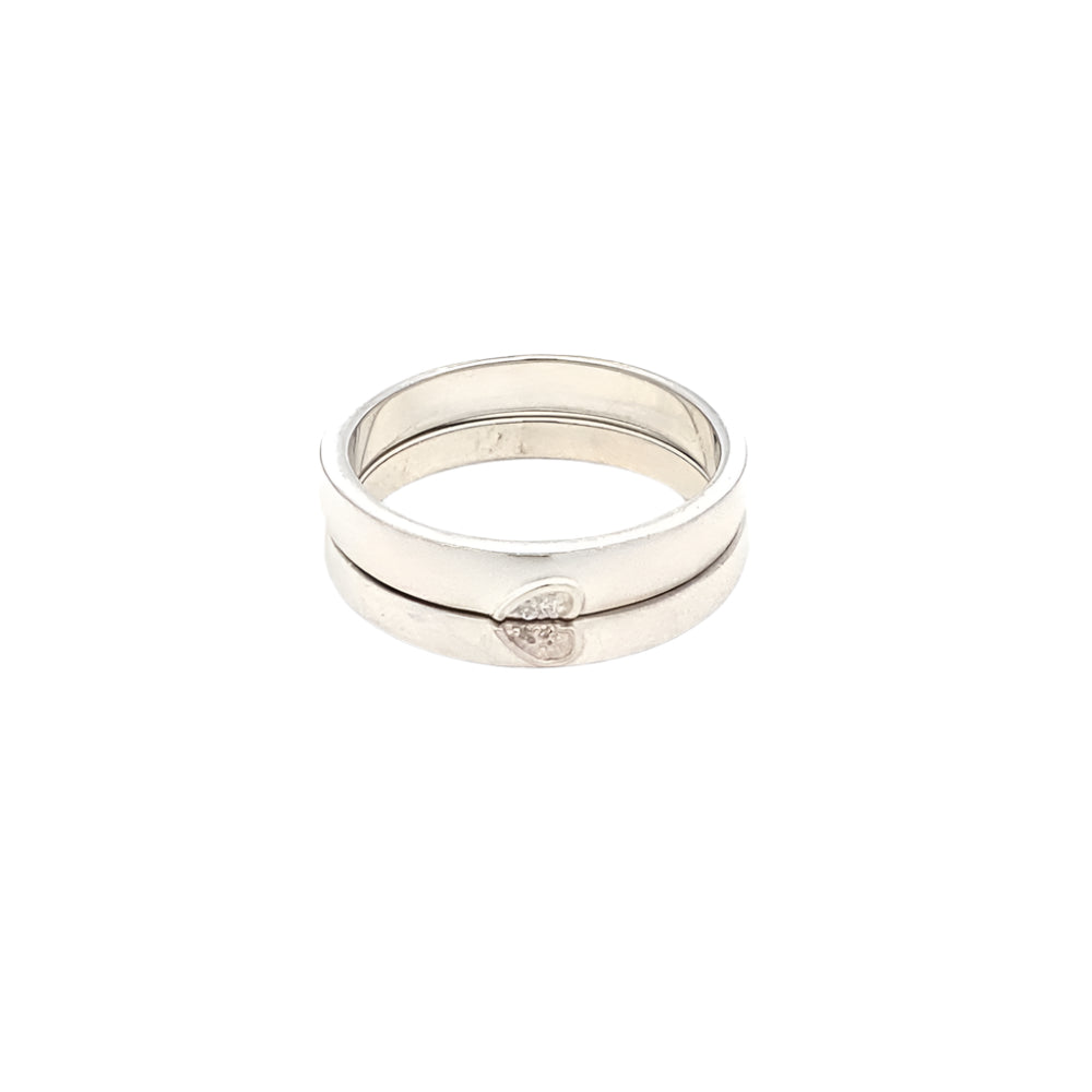 Synergy Matching Couple Heart 925 Sterling Silver Wedding Band Ring Set | SilverWorks