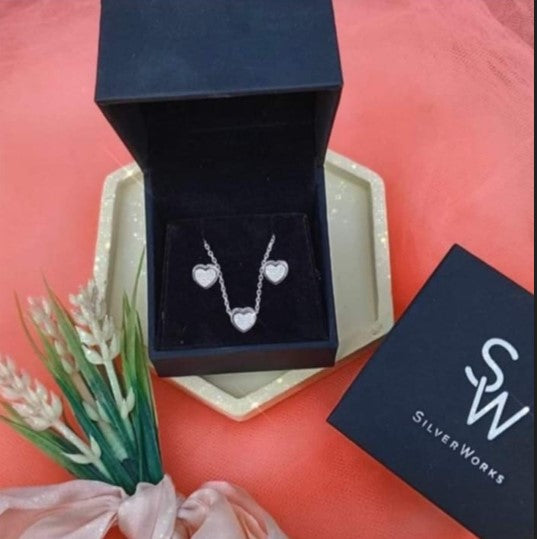 Alouette Pave Heart 925 Sterling Silver Jewelry Set | SilverWorks