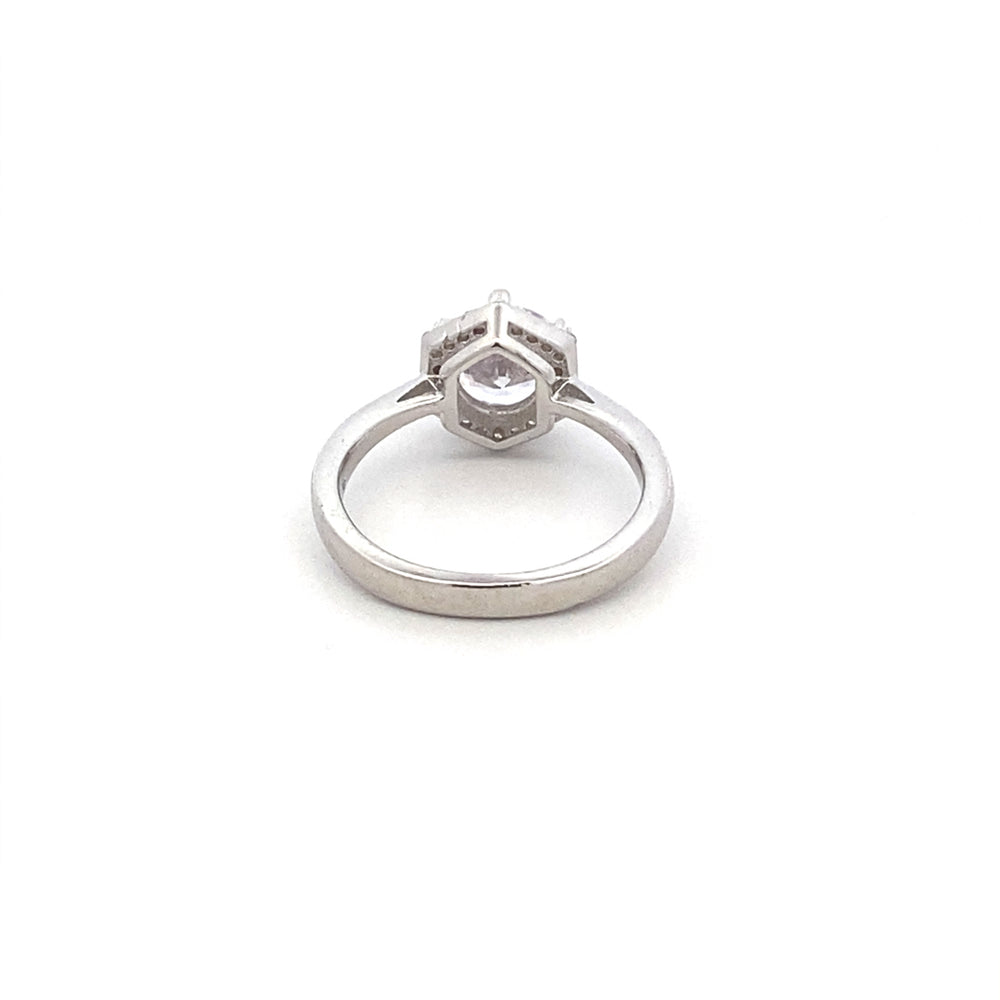 Izel Brilliant Cut with Hexagon Halo 925 Sterling Silver Engagement Ring Size 5 | SilverWorks