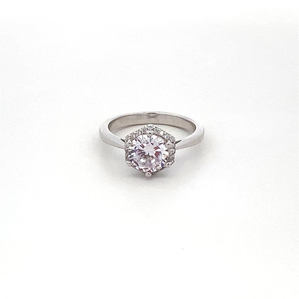 
                      
                        Izel Brilliant Cut with Hexagon Halo 925 Sterling Silver Engagement Ring Size 5 | SilverWorks
                      
                    