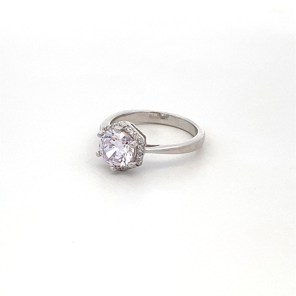 Izel Brilliant Cut with Hexagon Halo 925 Sterling Silver Engagement Ring Size 5 | SilverWorks