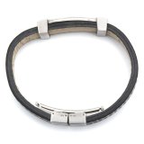 H Bar Black Leatherette Stainless Steel Bracelet | SilverWorks
