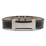 H Bar Black Leatherette Stainless Steel Bracelet | SilverWorks