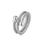 Double Twisted Cable Adjustable Ring with Balls on End