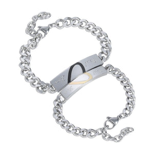 Stainless Steel Couple His and Hers Half Heart Bracelets Set – FabJewels  4less