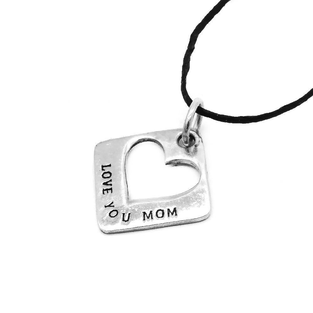 Haley Open Heart "Love You Mom" Engraved 925 Sterling Silver Pendant Necklace | SilverWorks