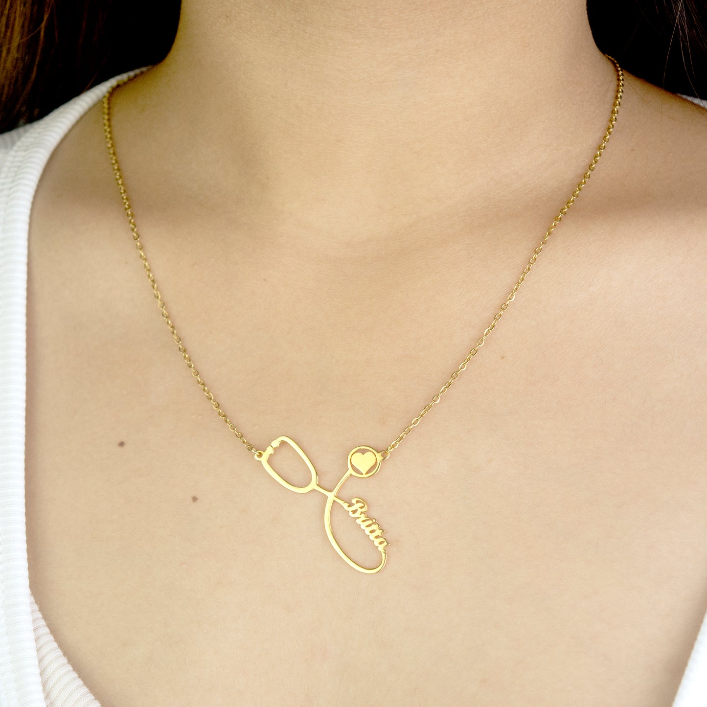 Soft Script Stethoscope Personalized Name Necklace | SilverWorks