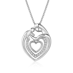 Heart-Shaped Mother and Child Pendant with Thin Box Chain 925 Sterling Silver Necklace Philippines | Silverworks
