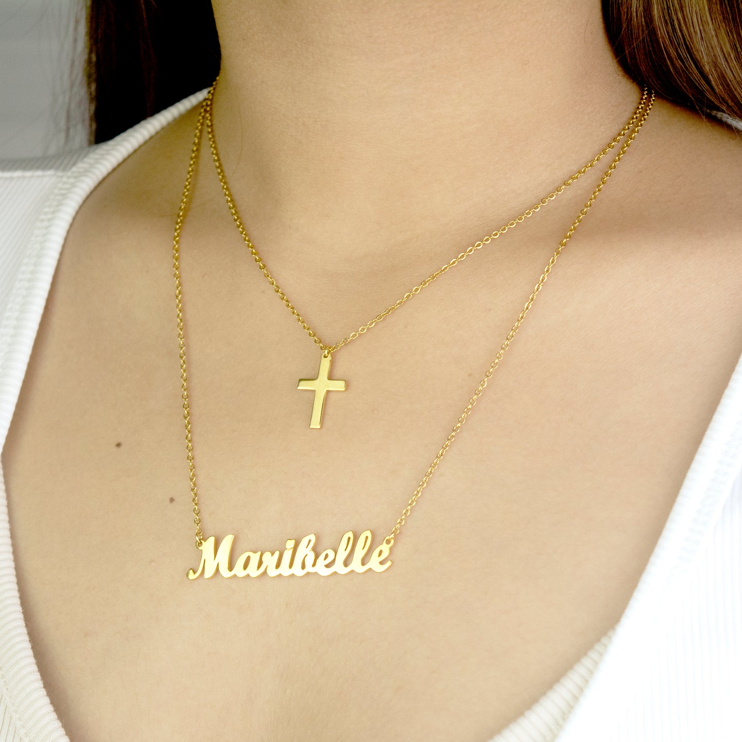 Soft Script Cross Personalized Name Necklace | SilverWorks