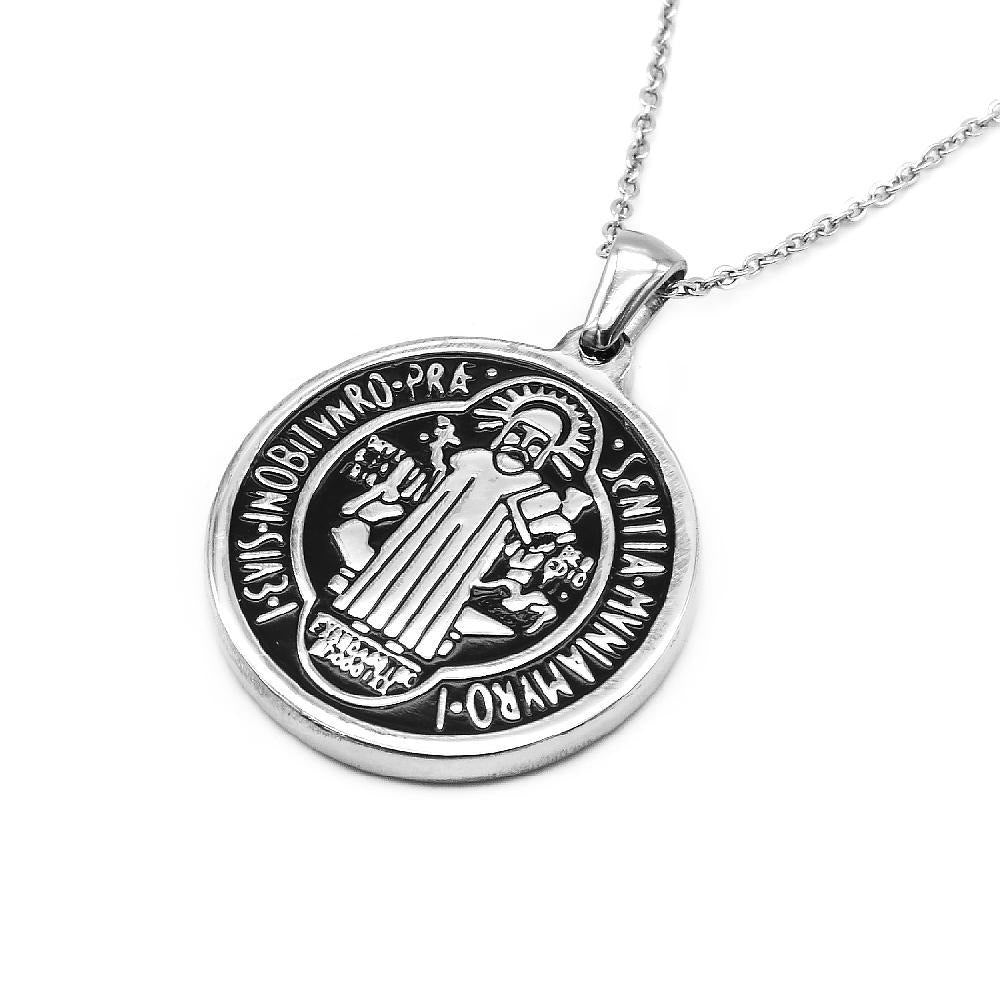 St. Benedict Medallion Stainless Steel Pendant Necklace | SilverWorks