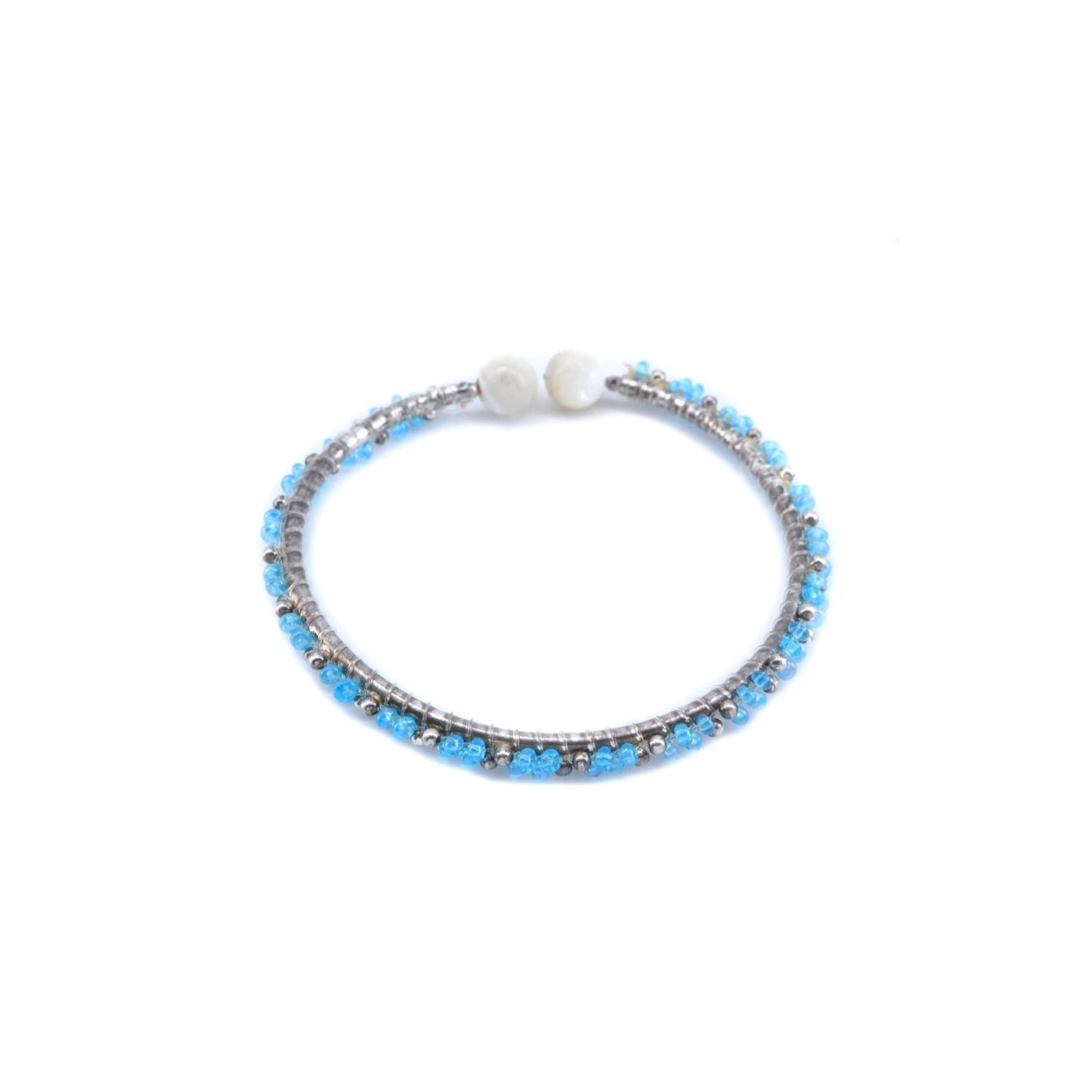Dream Blue & White Beads 925 Sterling Silver Bracelet | SilverWorks
