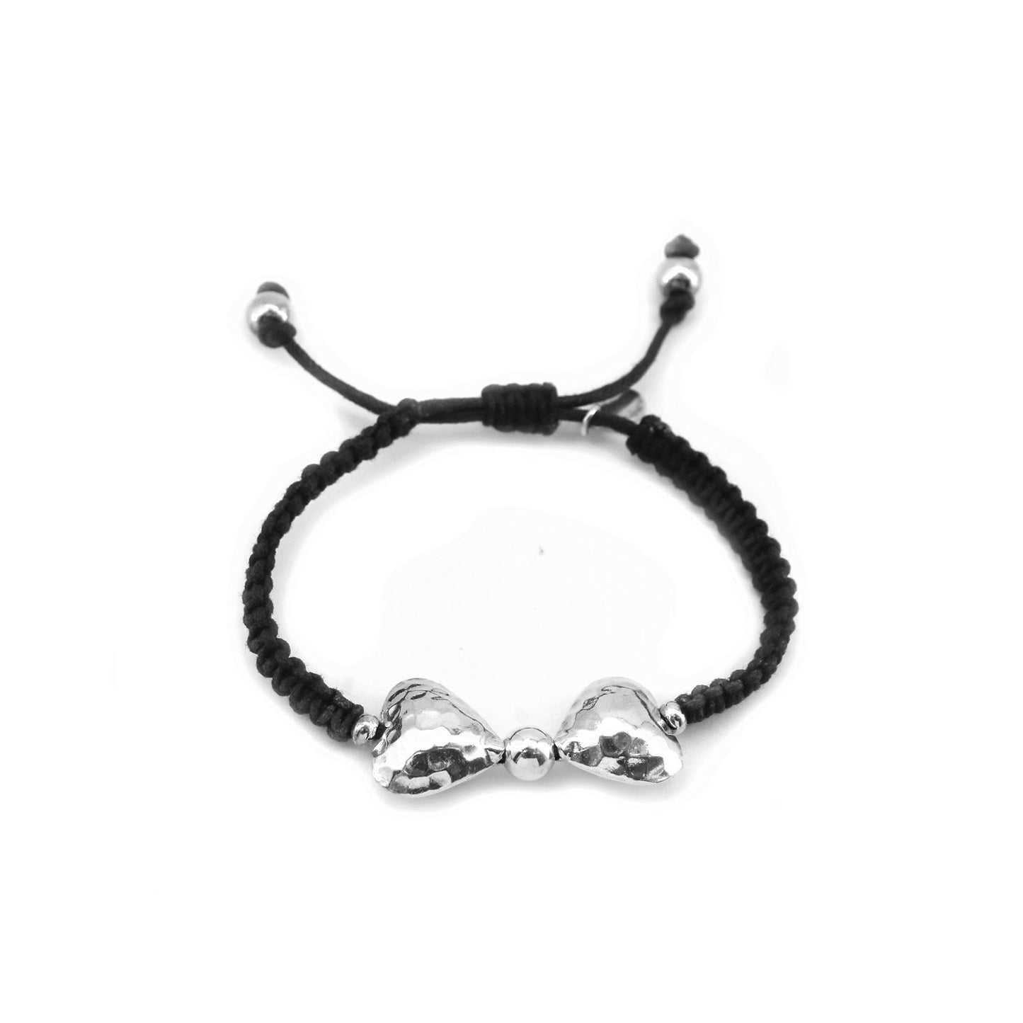 The Mirren Hearts Leatherette Bracelet in 925 Sterling Silver | SilverWorks