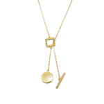 Hemline Gold Plated Open Square with Polished Round Drop Toggle Lock Necklace