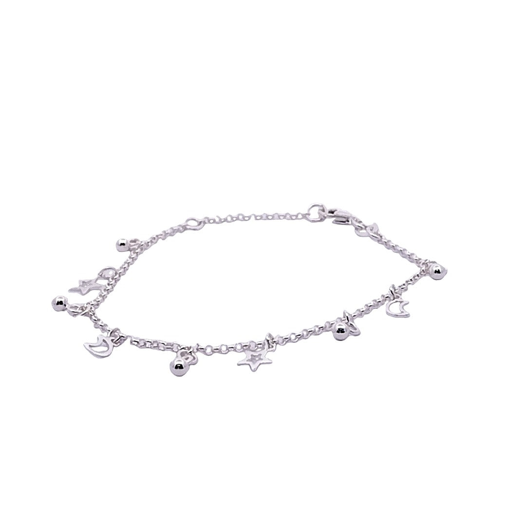 Chrislen Star & Moon 925 Sterling Silver Charm Bracelet | SilverWorks