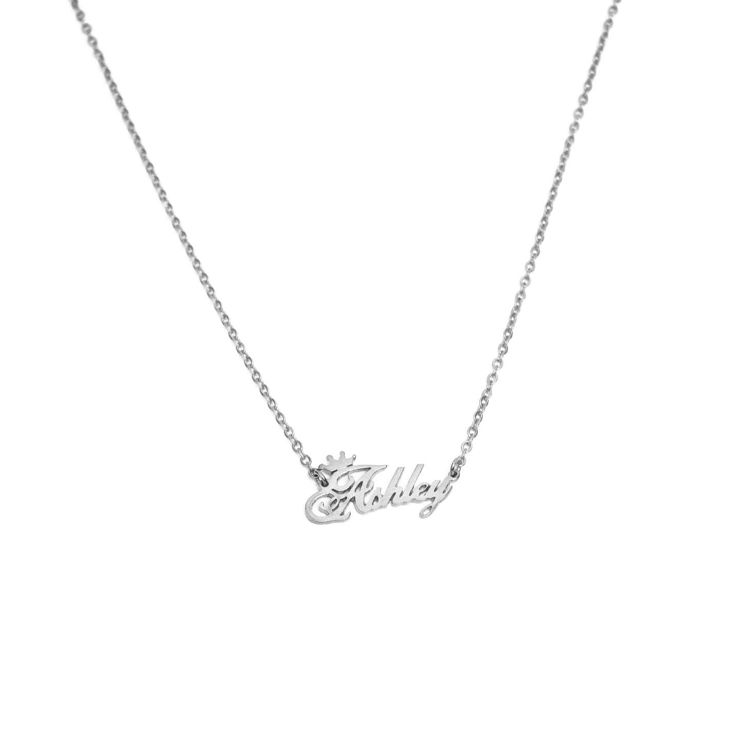 Slanted Script Crown Personalized Name Necklace | SilverWorks
