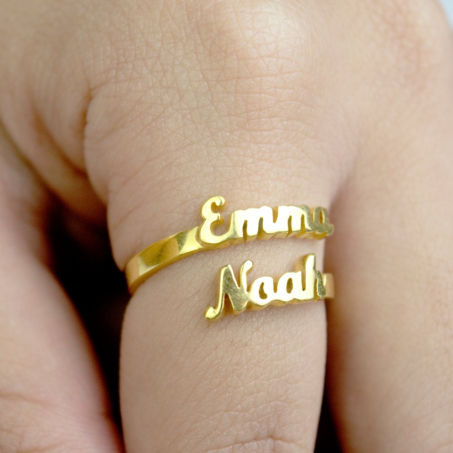 Rounded Script Double Name Personalized Open Ring | SilverWorks