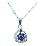 Thin Rolo Chain with Zirconia Blue Flower Necklace