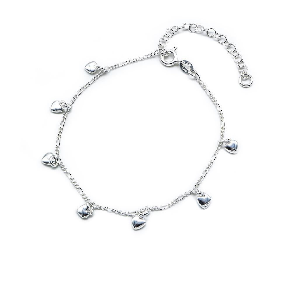 Figaro Chain Bracelet with 7 Small Dangling Heart