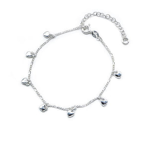 Figaro Chain with 7 Small Dangling Heart 925 Sterling Silver Bracelet Philippines | Silverworks