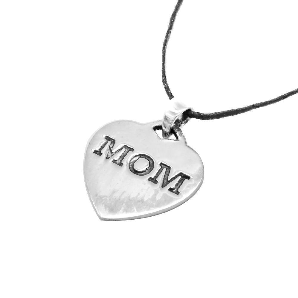 Rosen "Mom" Heart Stainless Steel Pendant in Hemp Necklace | Silverworks
