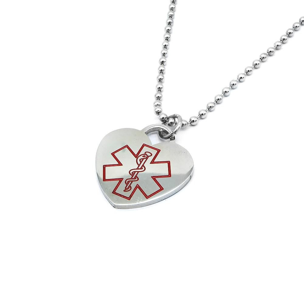 Engravable Heart Dogtag with Medical Symbol Necklace