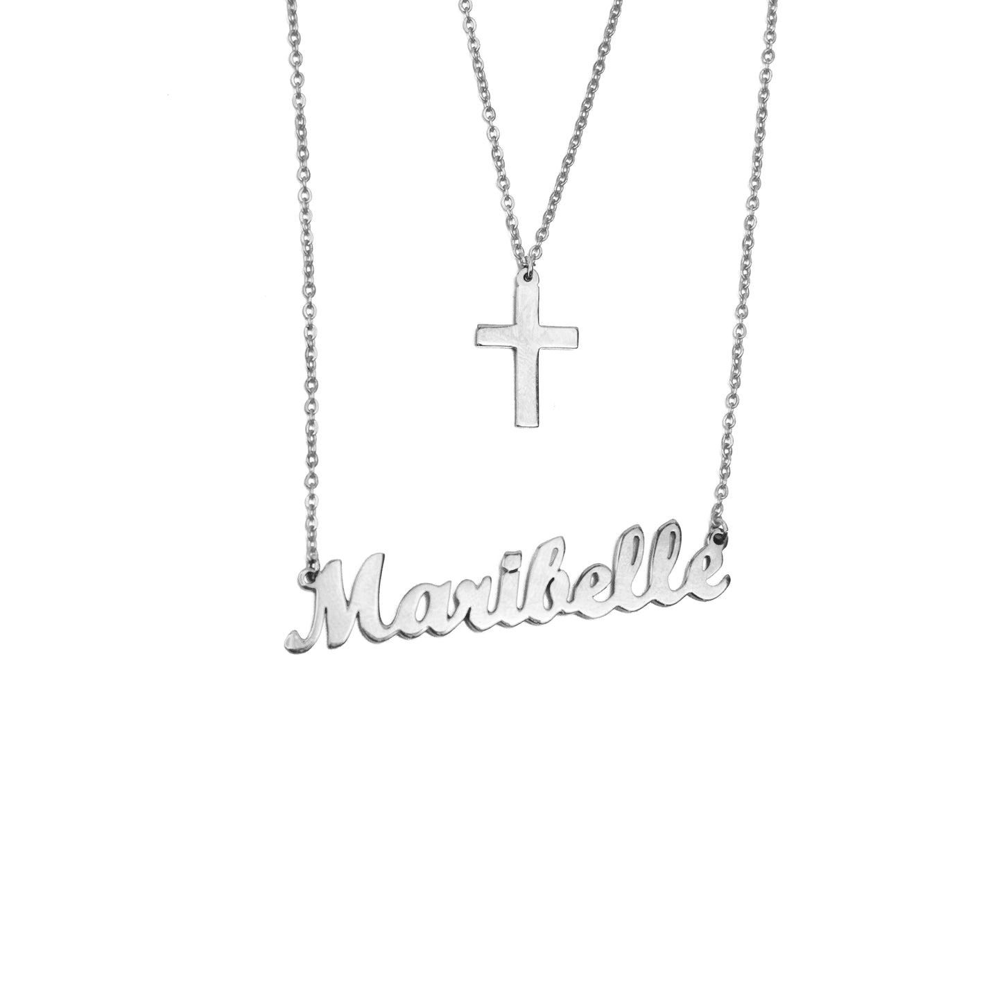 Soft Script Cross Personalized Name Necklace | SilverWorks