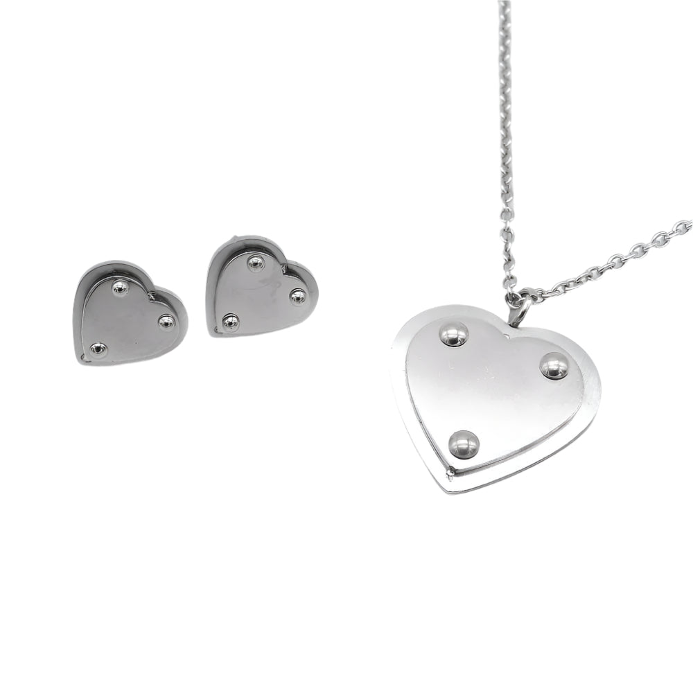 Polished Heart Earrings and Necklace Set