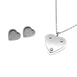 Polished Heart Earrings and Necklace Set Stainless Steel Hypoallergenic Jewelry Set Philippines | Silverworks