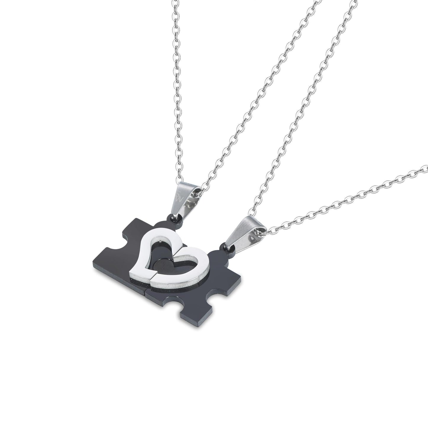 Bennett Black Puzzle Heart Couple Stainless Steel Necklace Set | Silverworks